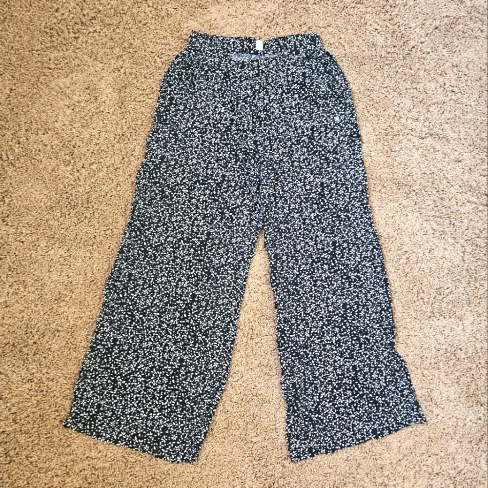 Roxy Black and White Patterned Wide Leg Pants